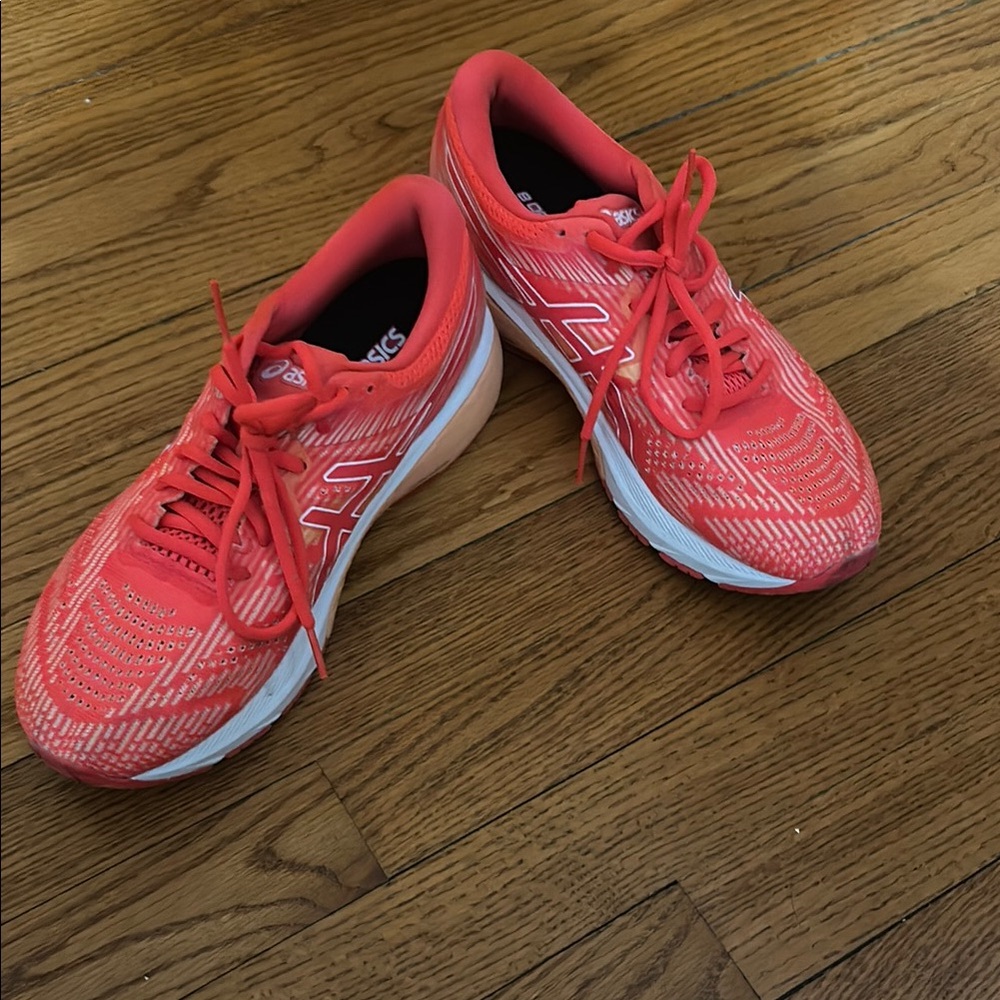 Asics Red Athletic Shoes with Breathable Mesh and Cushioned Midsole